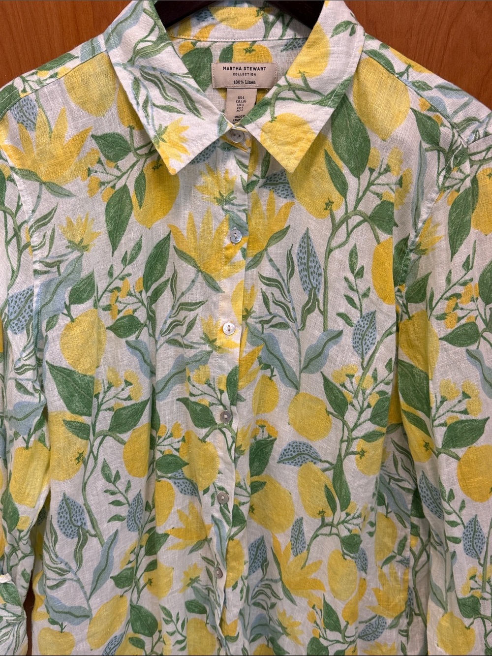 ๐๐๐BOGOHO๐๐๐Martha Stewart Yellow Lemon & Green Leaf Button-Down Shirt-Large - Picture 2 of 9